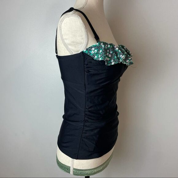Croft & Barrow Solid Black & Green Floral Swim Top Removeable Straps size 6 - Picture 6 of 11